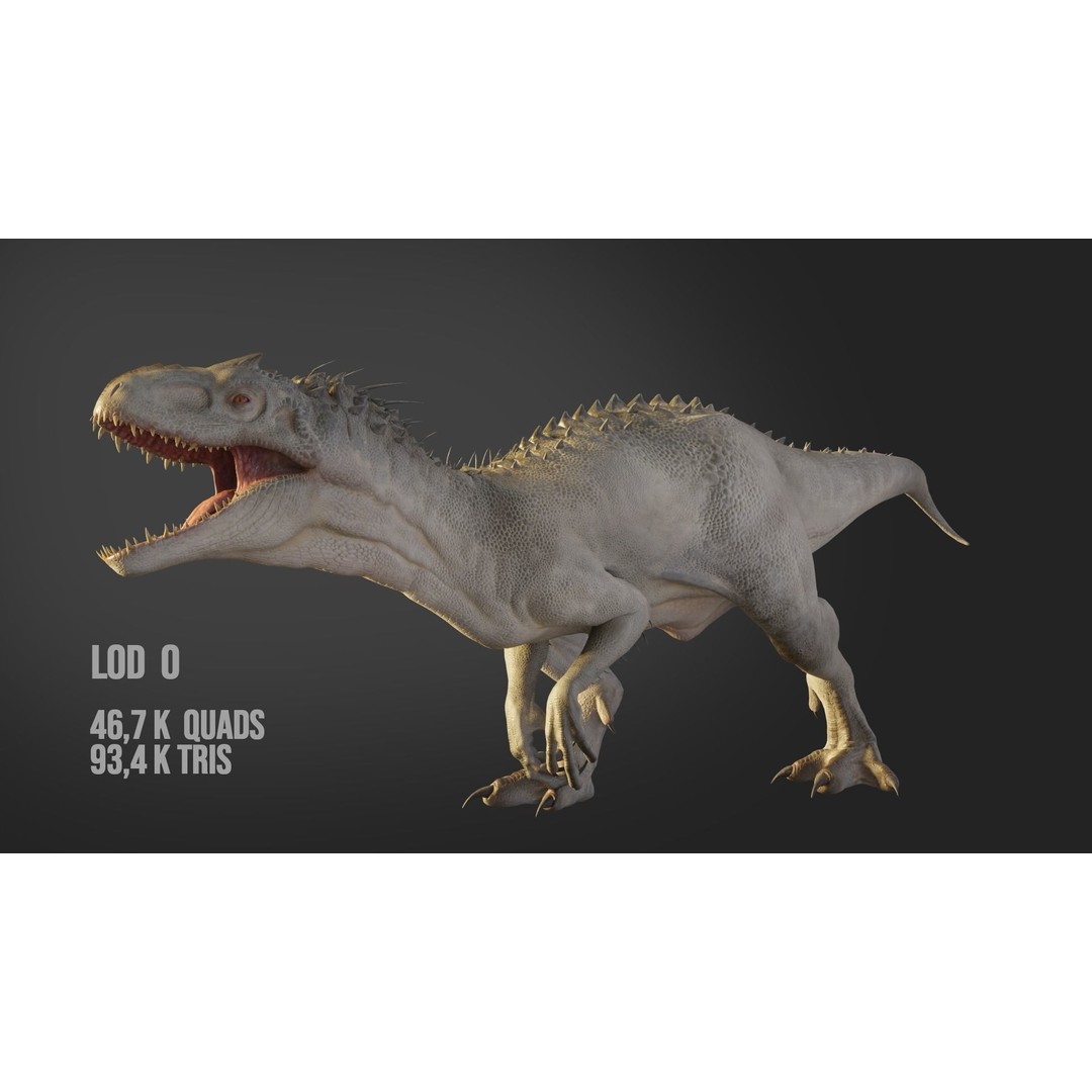 Indominus Rex 3D Model – Low Poly Rigged Dinosaur for Blender - View 25