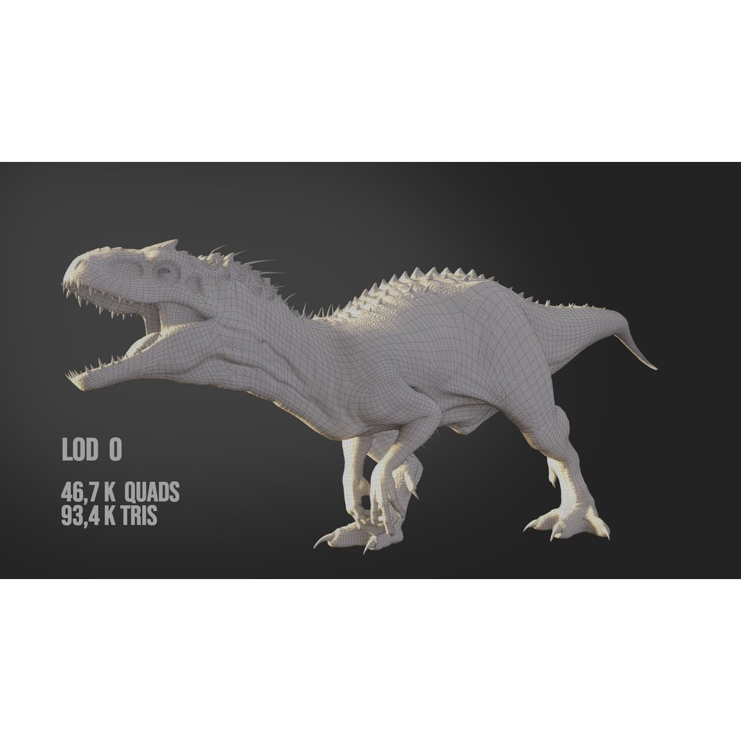 Indominus Rex 3D Model – Low Poly Rigged Dinosaur for Blender - View 27