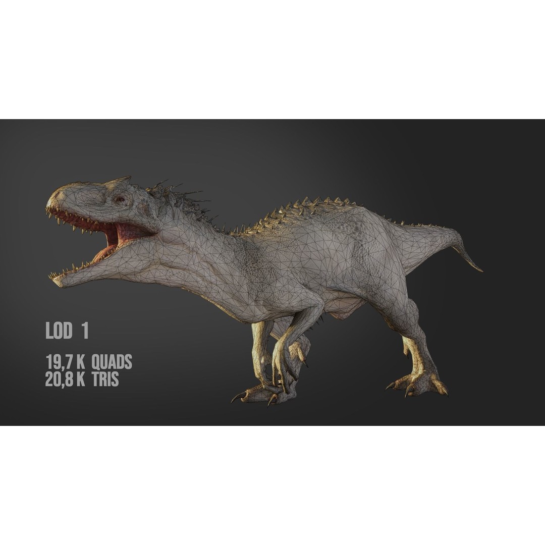 Indominus Rex 3D Model – Low Poly Rigged Dinosaur for Blender - View 29