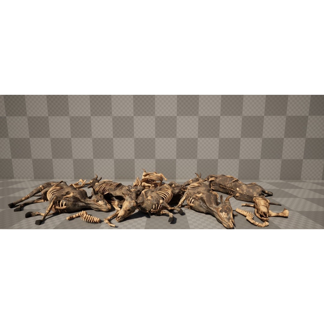 Dead Farm Animals 3D Model – Low Poly PBR Game Asset, FBX - View 3