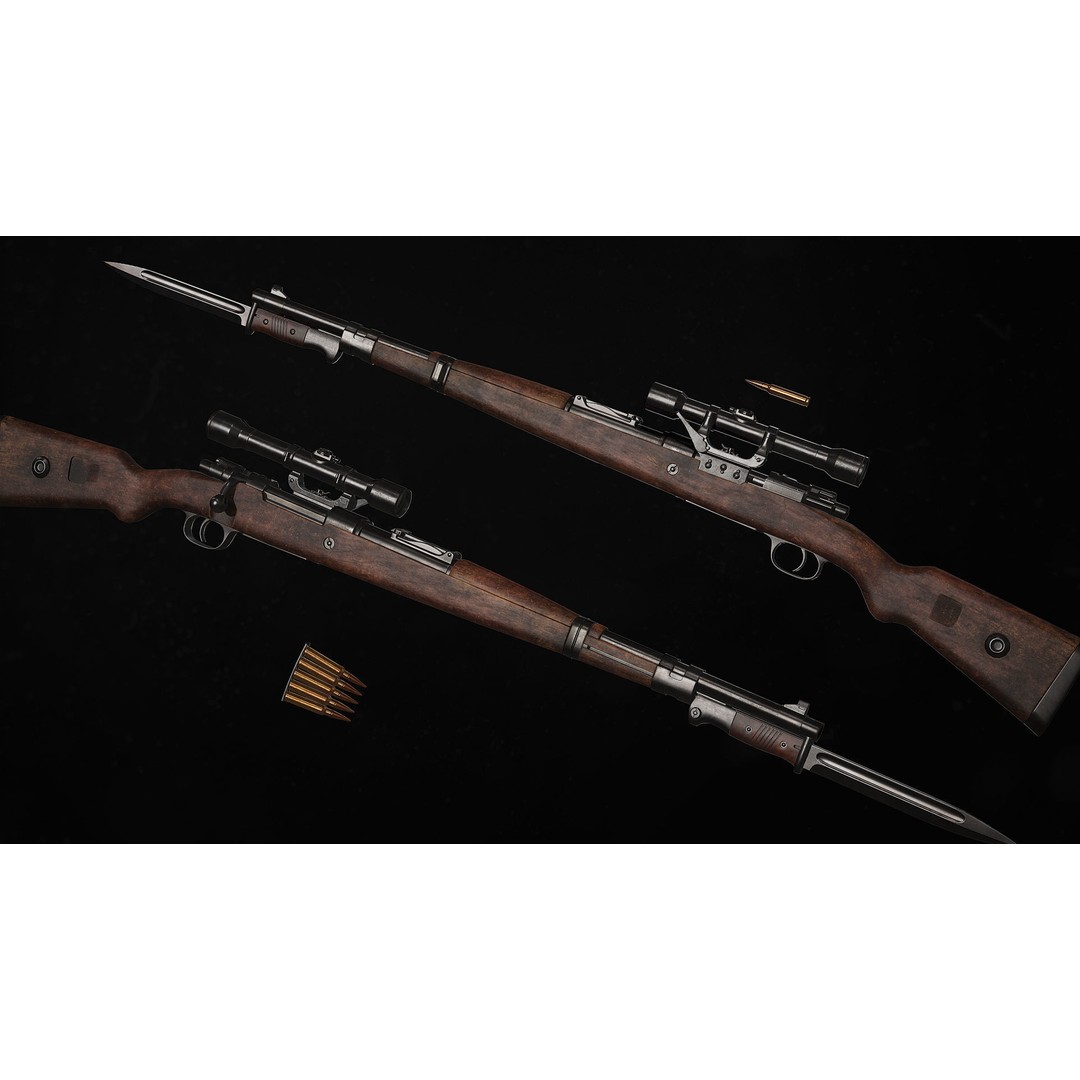 Karabiner 98k 3D Model – Low-Poly Rigged Military Weapon, FBX, OBJ, Blender - View 3