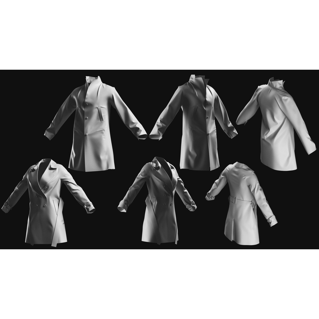 Basemesh Coat Jacket Collection 3D Model – High Poly Clothing Set, FBX - View 10