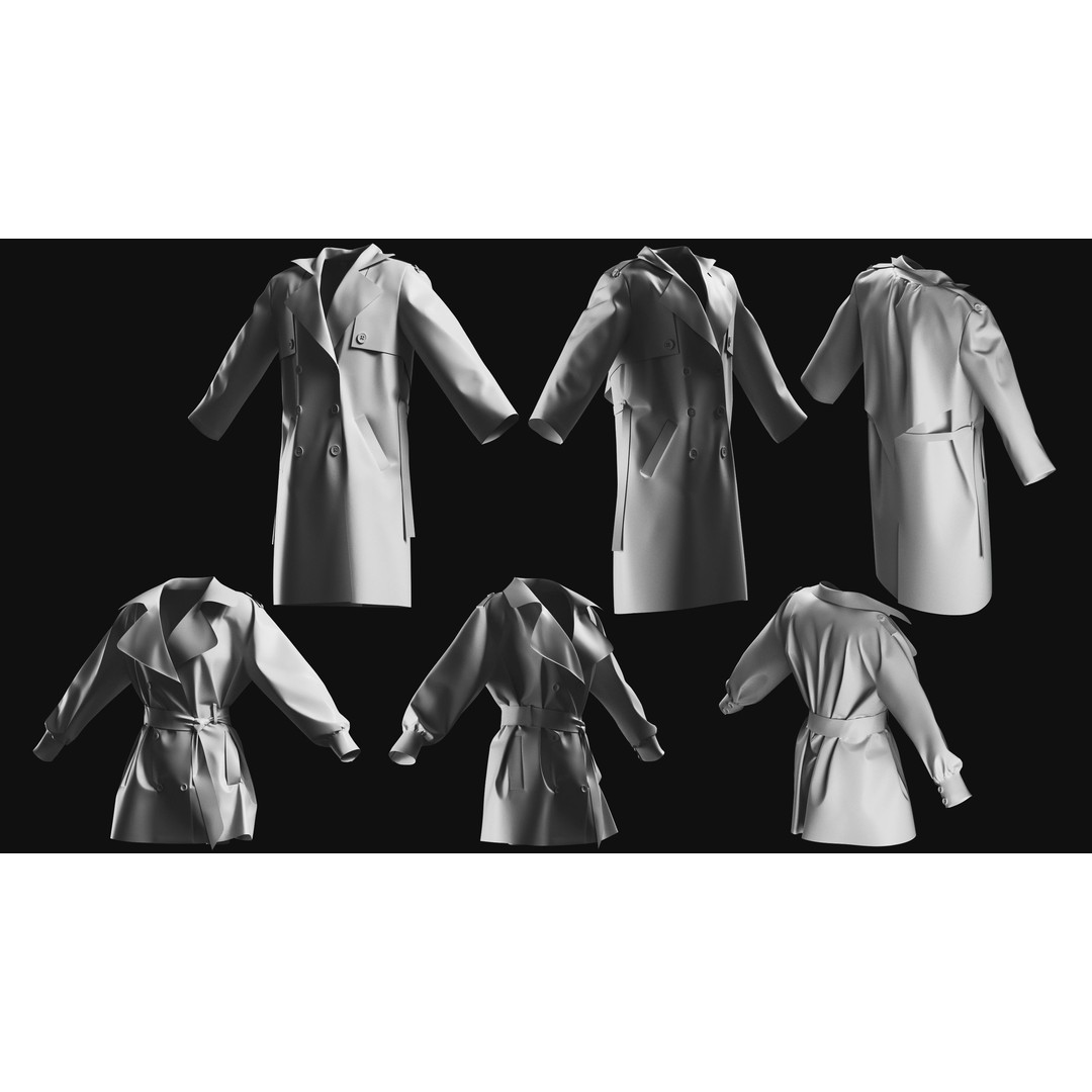 Basemesh Coat Jacket Collection 3D Model – High Poly Clothing Set, FBX - View 12