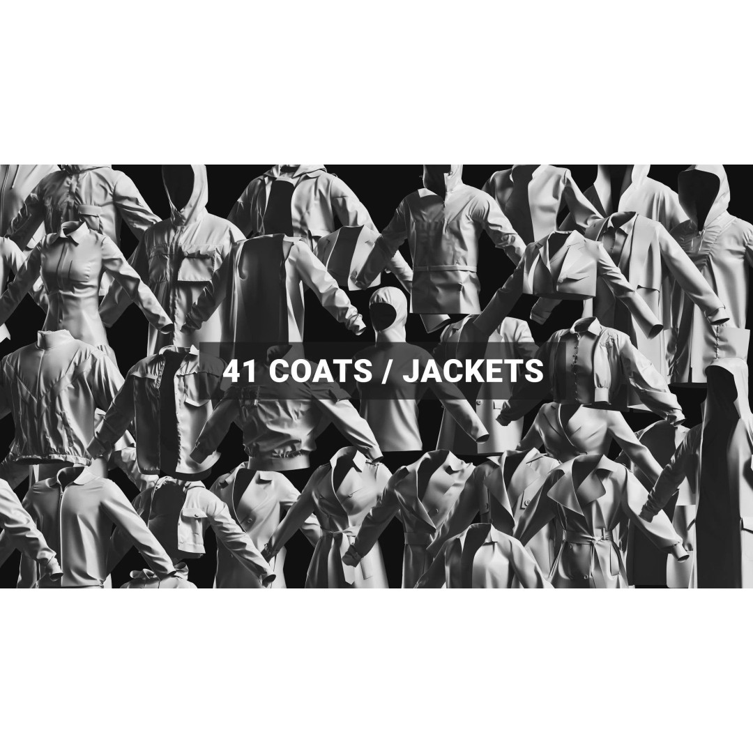 Basemesh Coat Jacket Collection 3D Model – High Poly Clothing Set, FBX - View 2