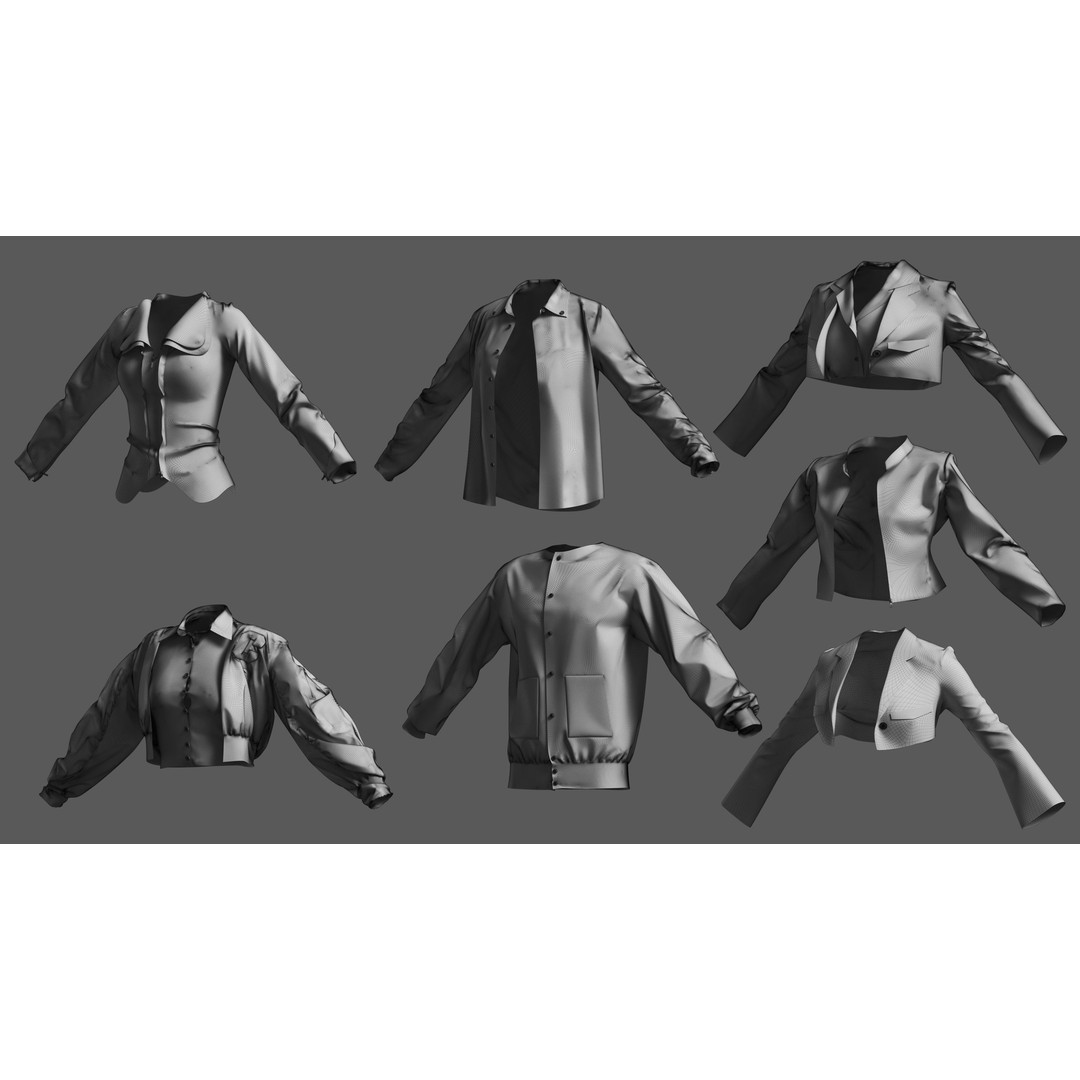 Basemesh Coat Jacket Collection 3D Model – High Poly Clothing Set, FBX - View 25