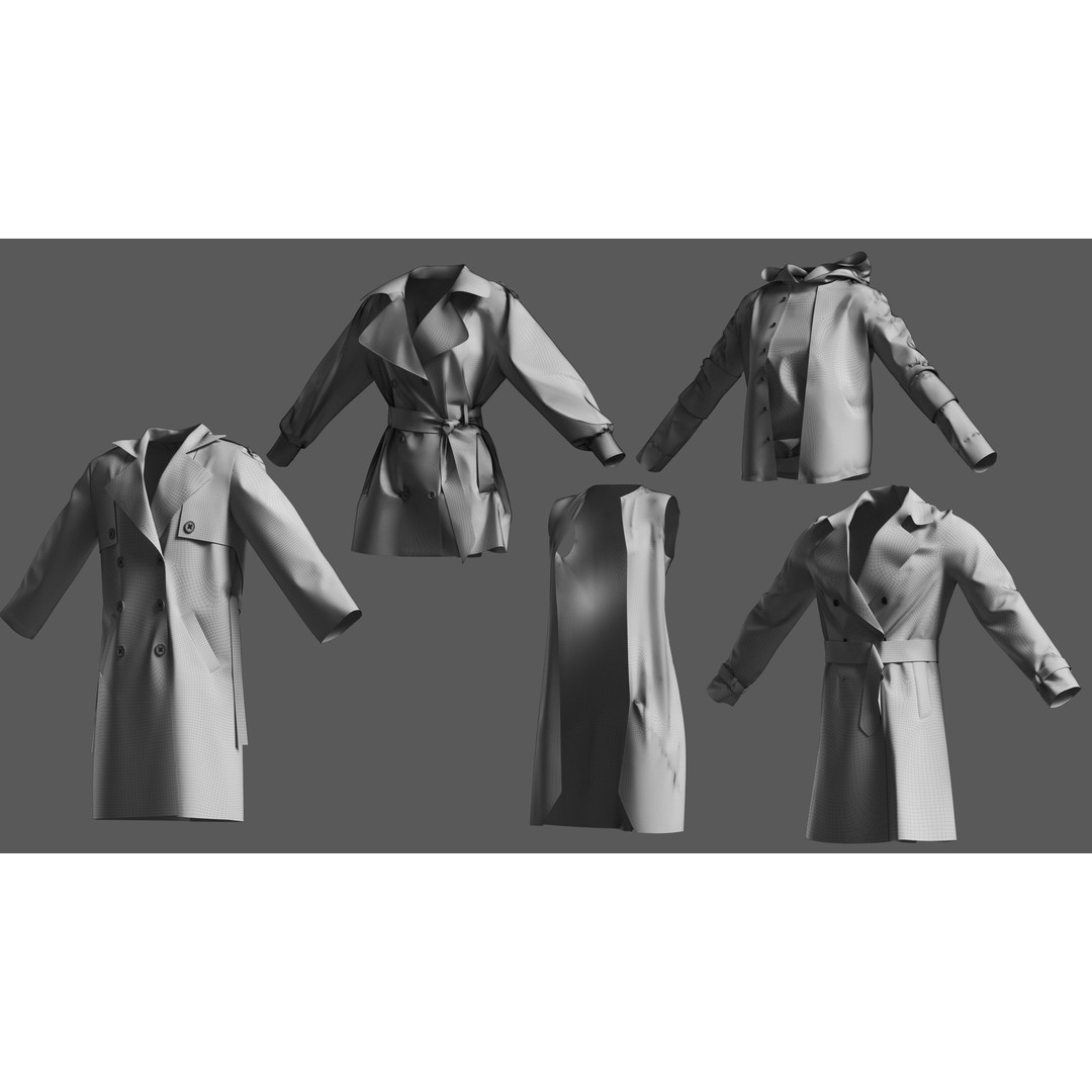 Basemesh Coat Jacket Collection 3D Model – High Poly Clothing Set, FBX - View 27