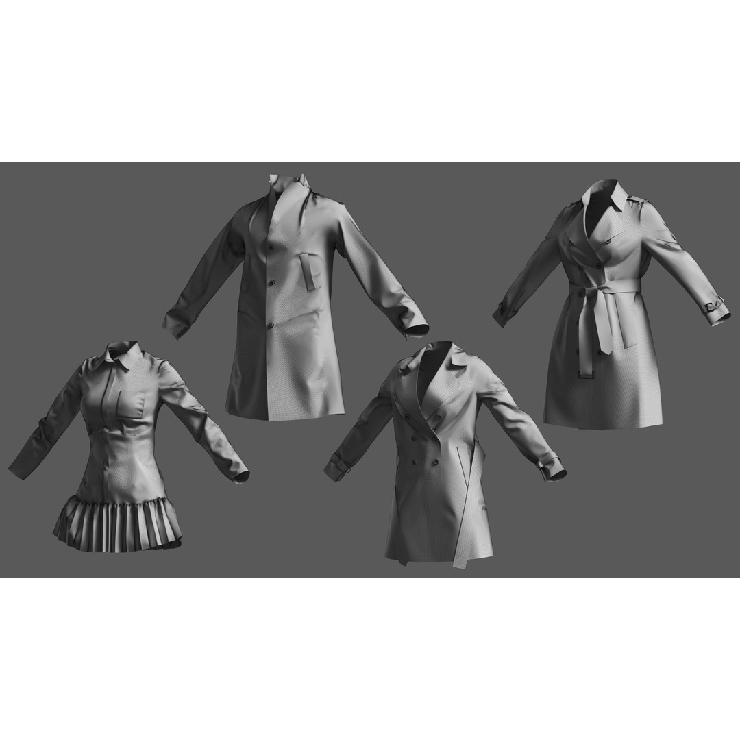 Basemesh Coat Jacket Collection 3D Model – High Poly Clothing Set, FBX - View 28