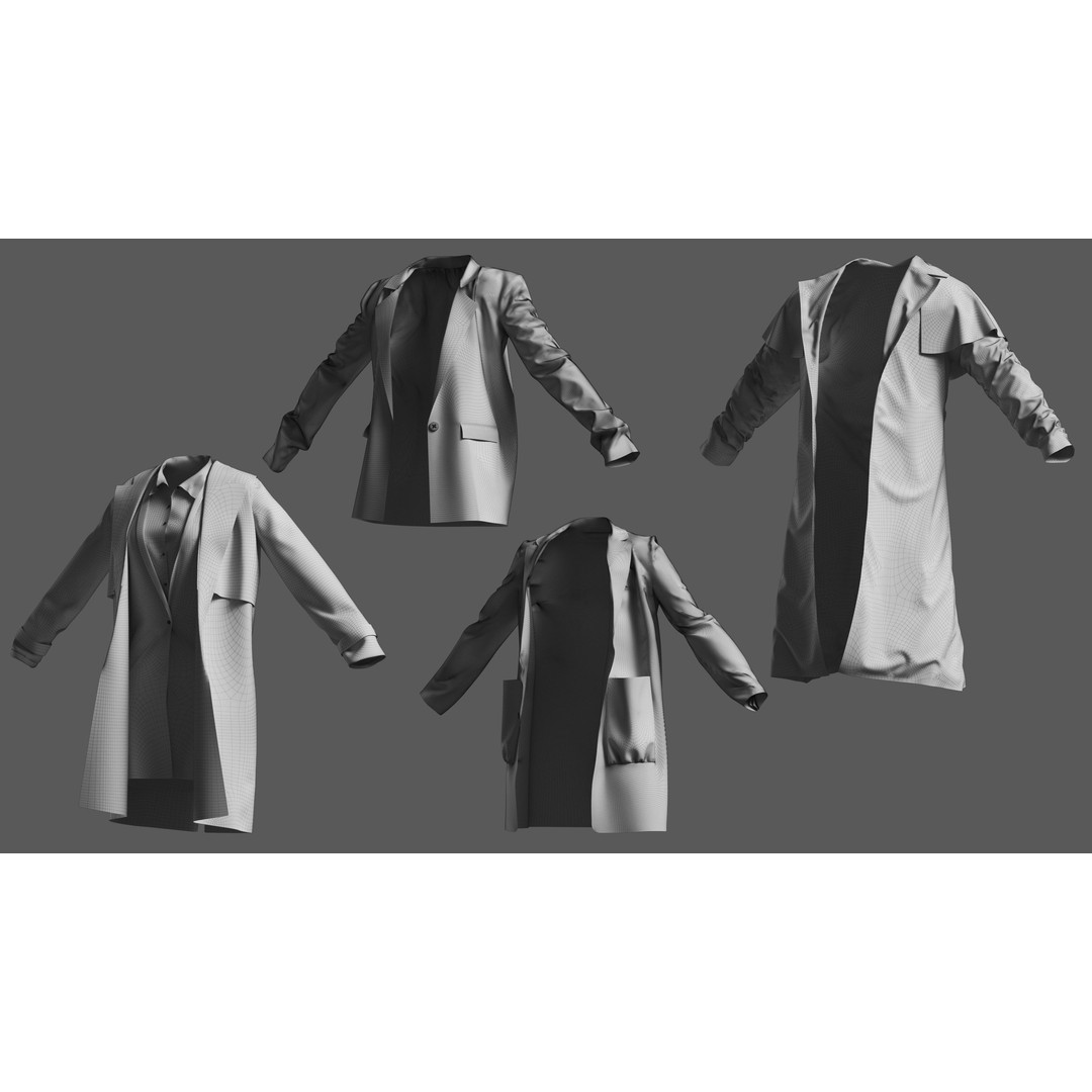 Basemesh Coat Jacket Collection 3D Model – High Poly Clothing Set, FBX - View 29