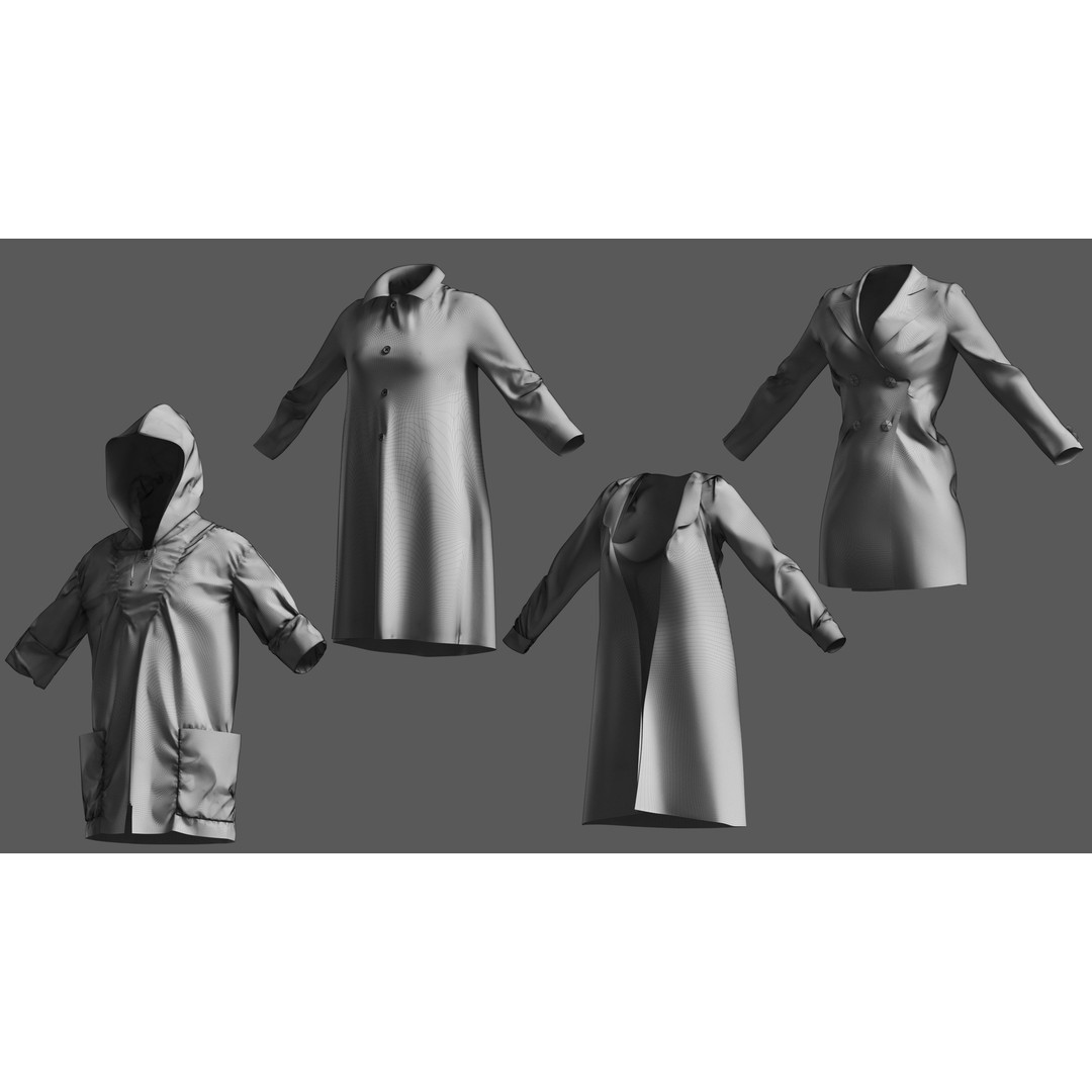 Basemesh Coat Jacket Collection 3D Model – High Poly Clothing Set, FBX - View 30