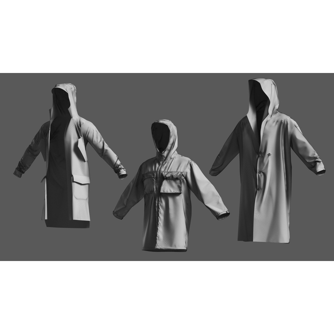 Basemesh Coat Jacket Collection 3D Model – High Poly Clothing Set, FBX - View 31