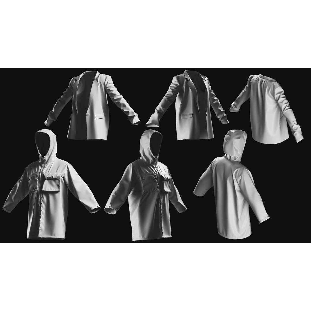 Basemesh Coat Jacket Collection 3D Model – High Poly Clothing Set, FBX - View 4