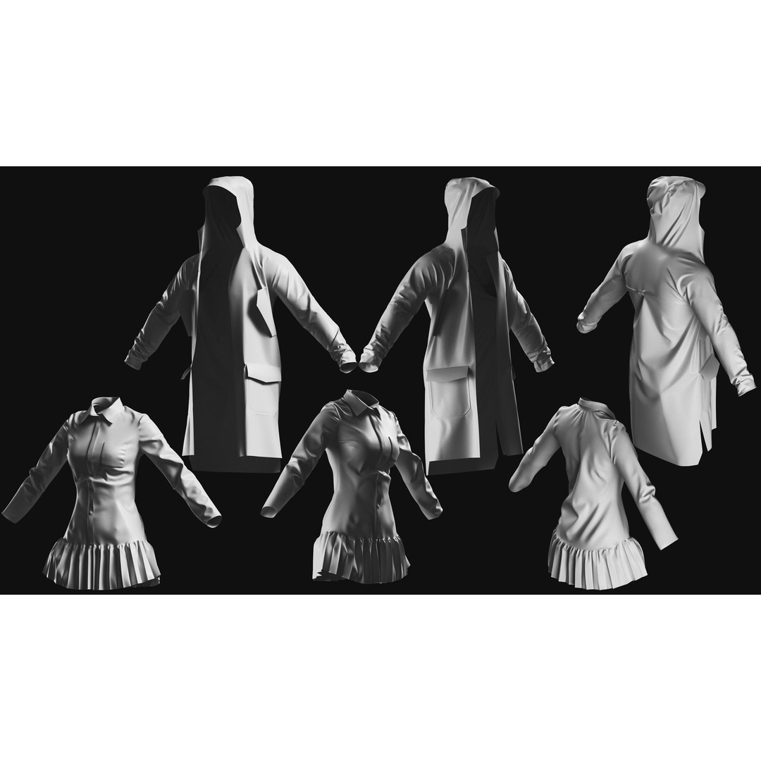 Basemesh Coat Jacket Collection 3D Model – High Poly Clothing Set, FBX - View 5