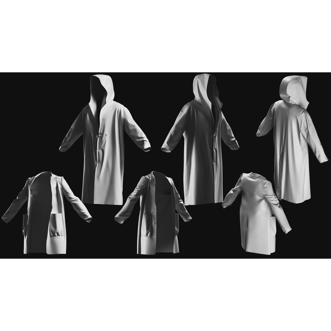 Basemesh Coat Jacket Collection 3D Model – High Poly Clothing Set, FBX - View 6