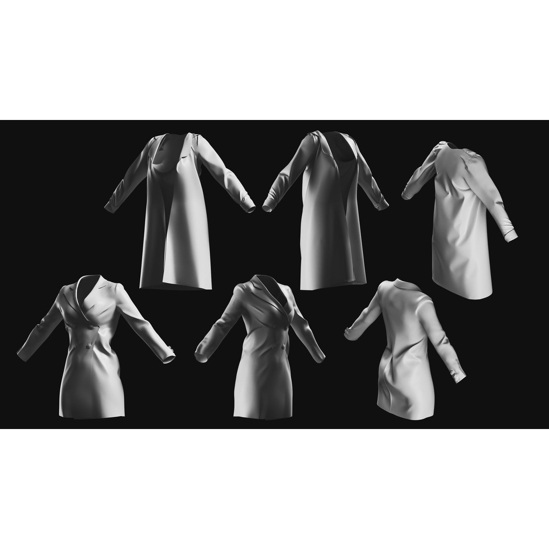 Basemesh Coat Jacket Collection 3D Model – High Poly Clothing Set, FBX - View 8