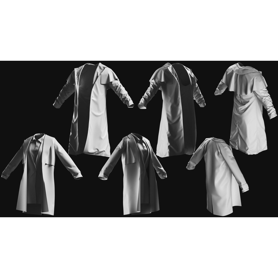 Basemesh Coat Jacket Collection 3D Model – High Poly Clothing Set, FBX - View 9
