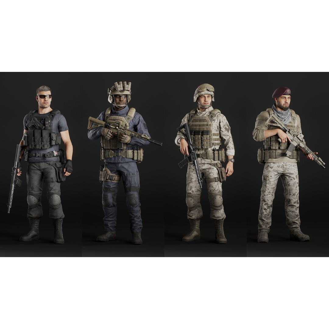 Modular Military Soldier 3D Model – Low Poly Game Ready Character, FBX - View 10