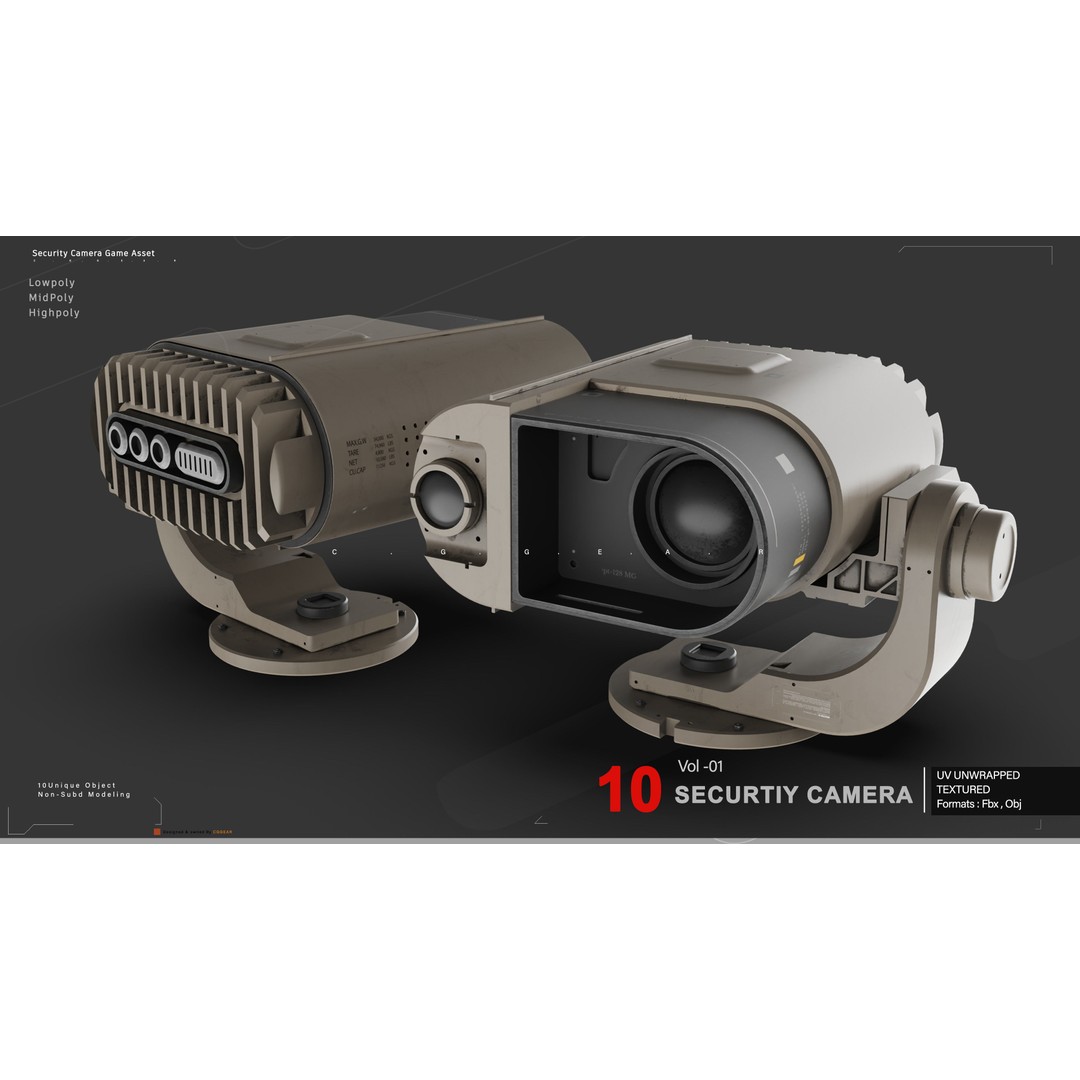 Security Camera 3D Model – Low Poly PBR Asset, FBX & OBJ Formats - View 10