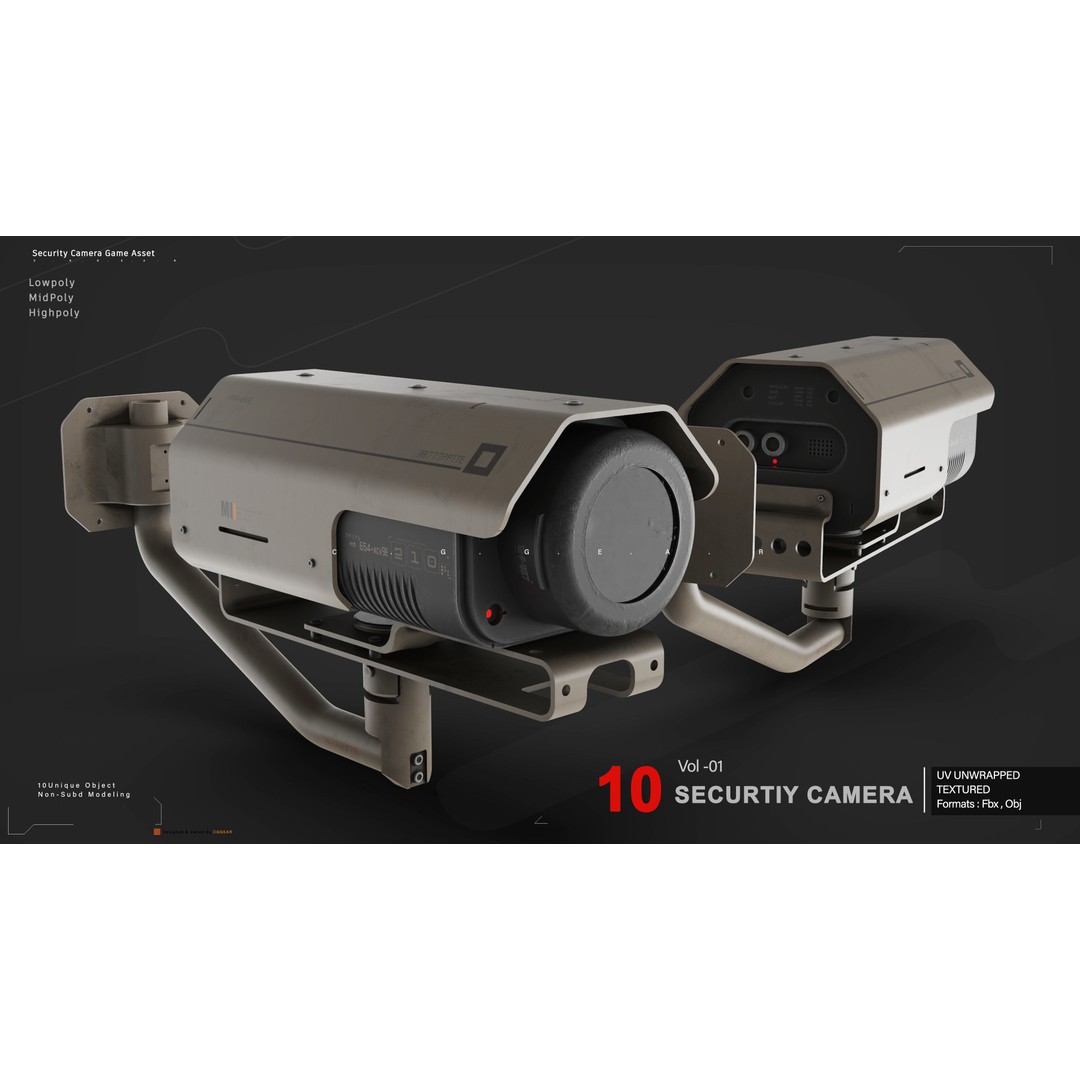 Security Camera 3D Model – Low Poly PBR Asset, FBX & OBJ Formats - View 11