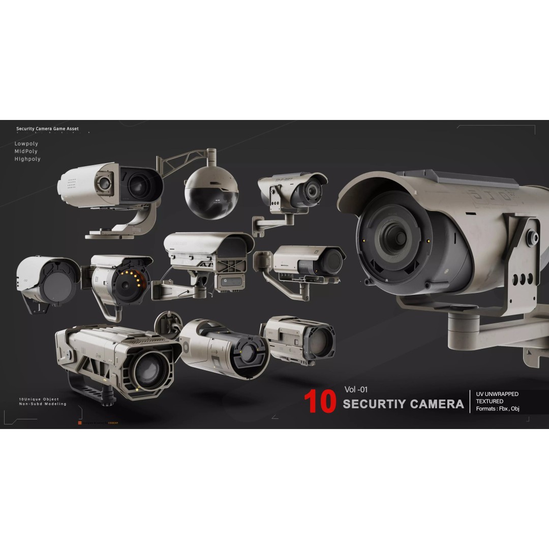 Security Camera 3D Model – Low Poly PBR Asset, FBX & OBJ Formats - View 2