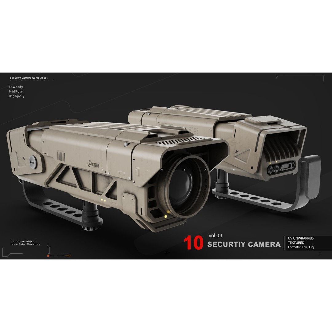 Security Camera 3D Model – Low Poly PBR Asset, FBX & OBJ Formats - View 3
