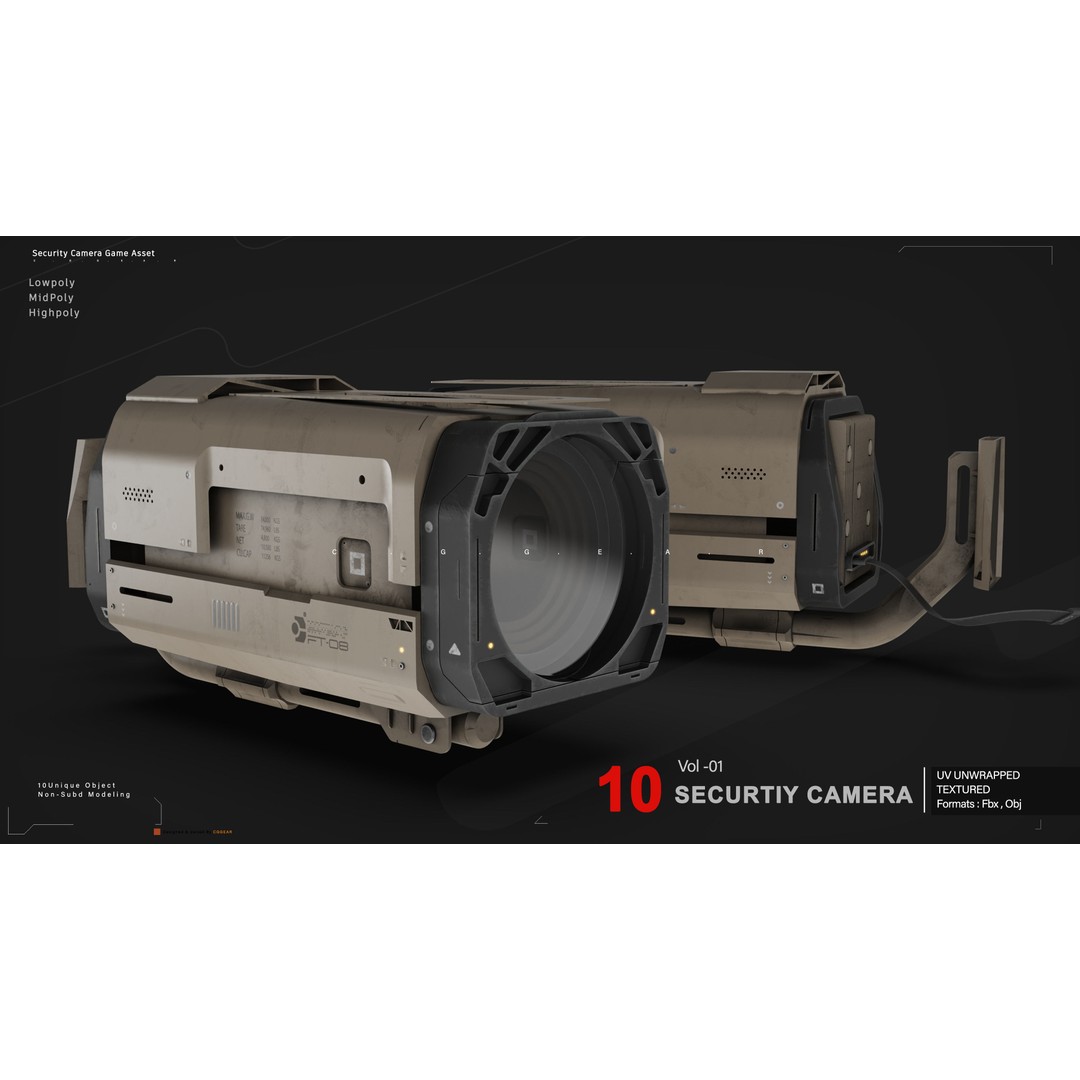 Security Camera 3D Model – Low Poly PBR Asset, FBX & OBJ Formats - View 4