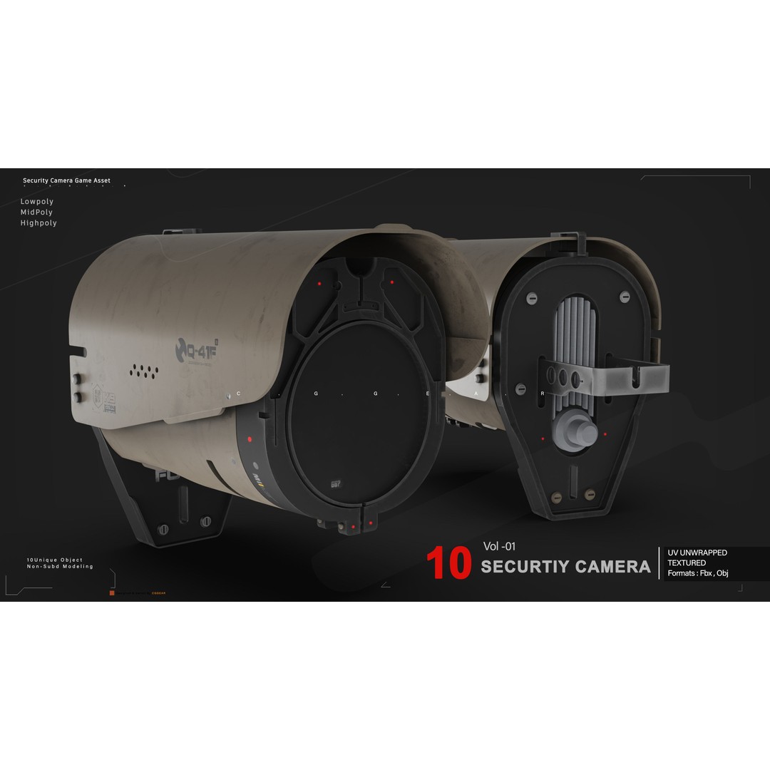 Security Camera 3D Model – Low Poly PBR Asset, FBX & OBJ Formats - View 6