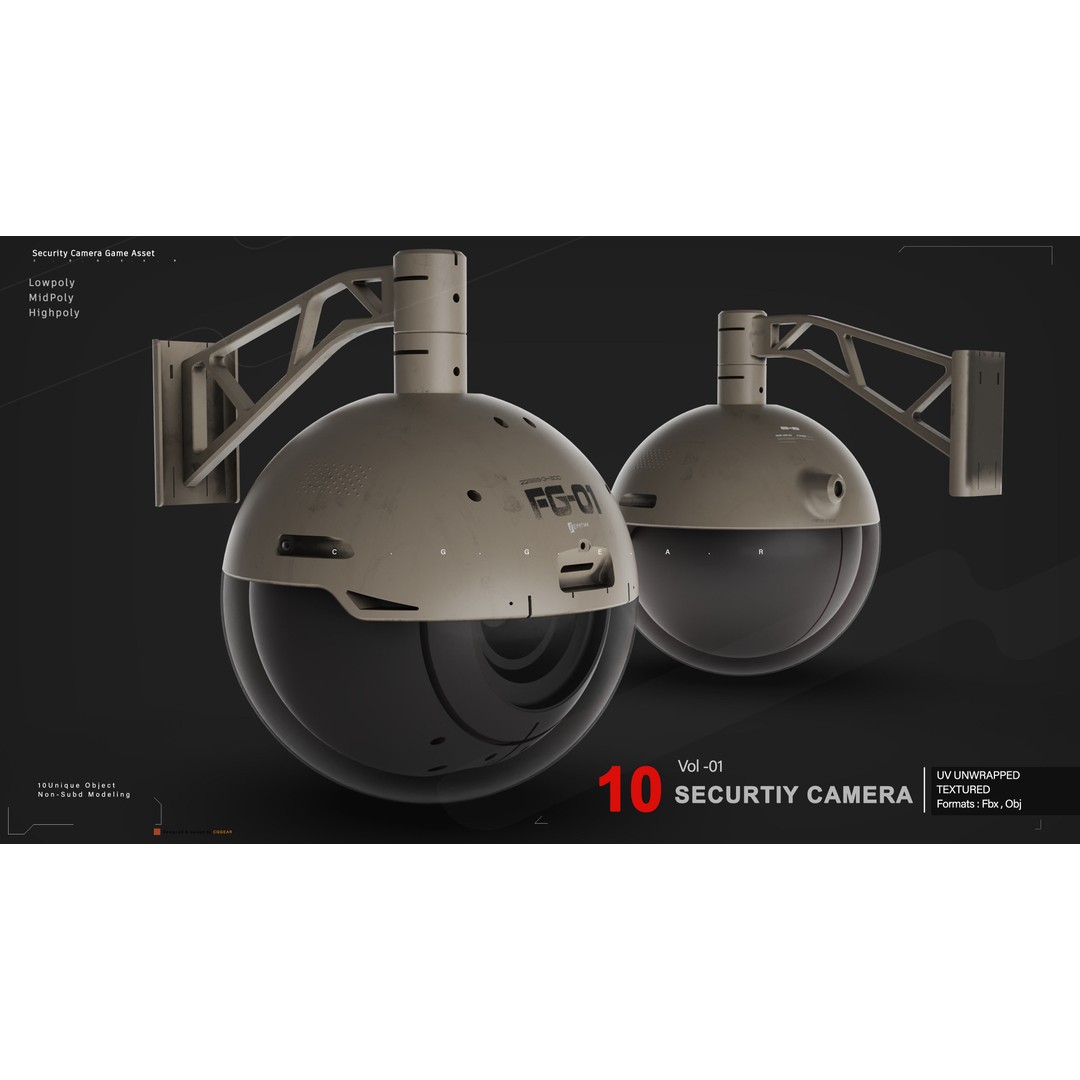 Security Camera 3D Model – Low Poly PBR Asset, FBX & OBJ Formats - View 7