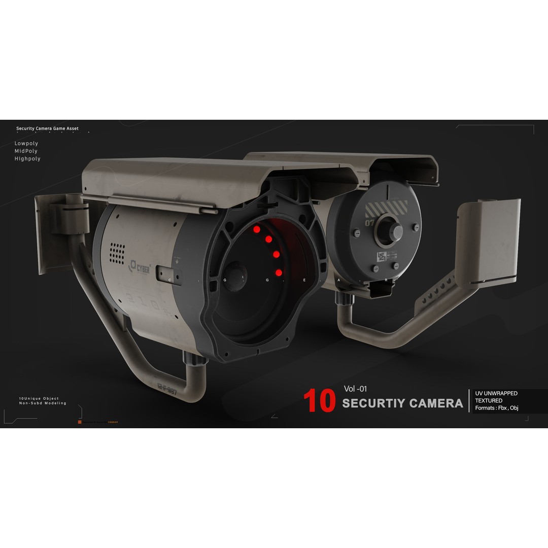 Security Camera 3D Model – Low Poly PBR Asset, FBX & OBJ Formats - View 8