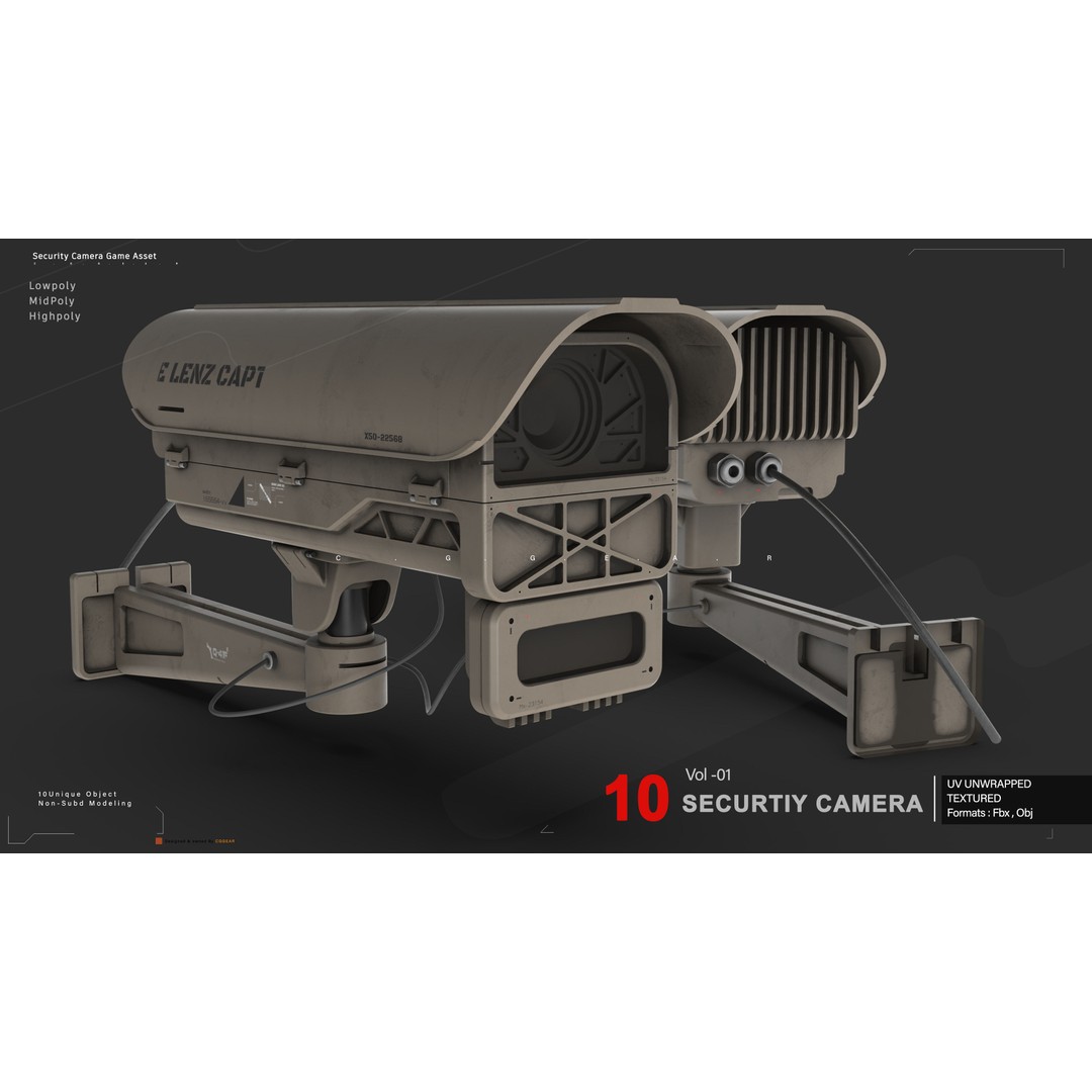 Security Camera 3D Model – Low Poly PBR Asset, FBX & OBJ Formats - View 9