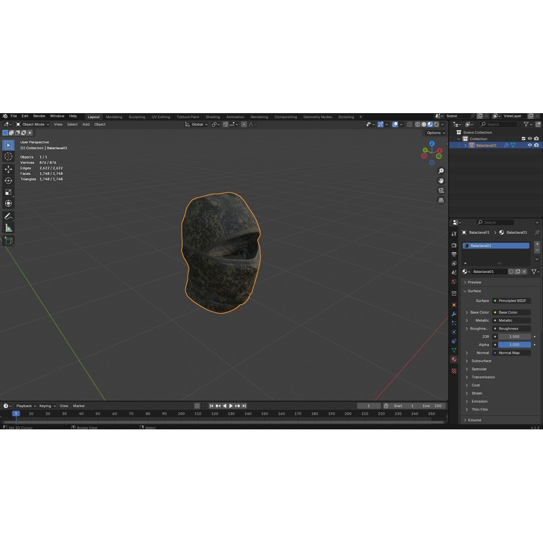 Balaclava 3D Model – Low Poly Tactical Headwear, Game Ready, PBR