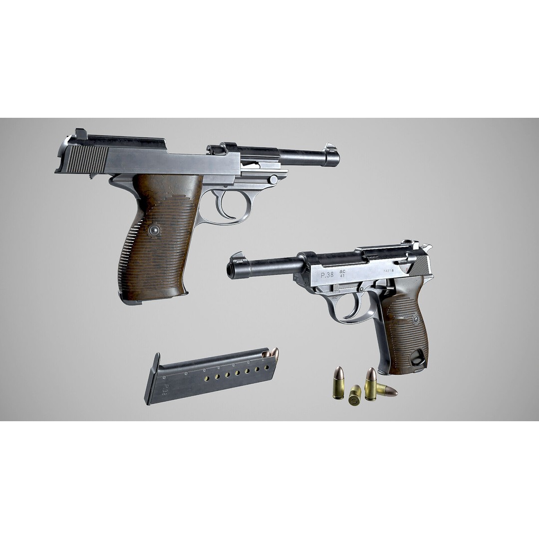 Walther P38 3D Model – Low Poly PBR Game Asset, FBX - View 13