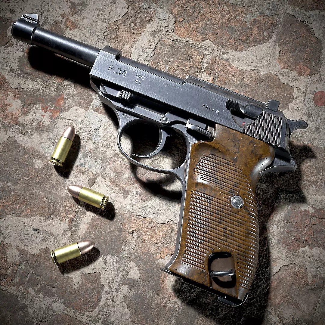 Walther P38 3D Model – Low Poly PBR Game Asset, FBX - View 2