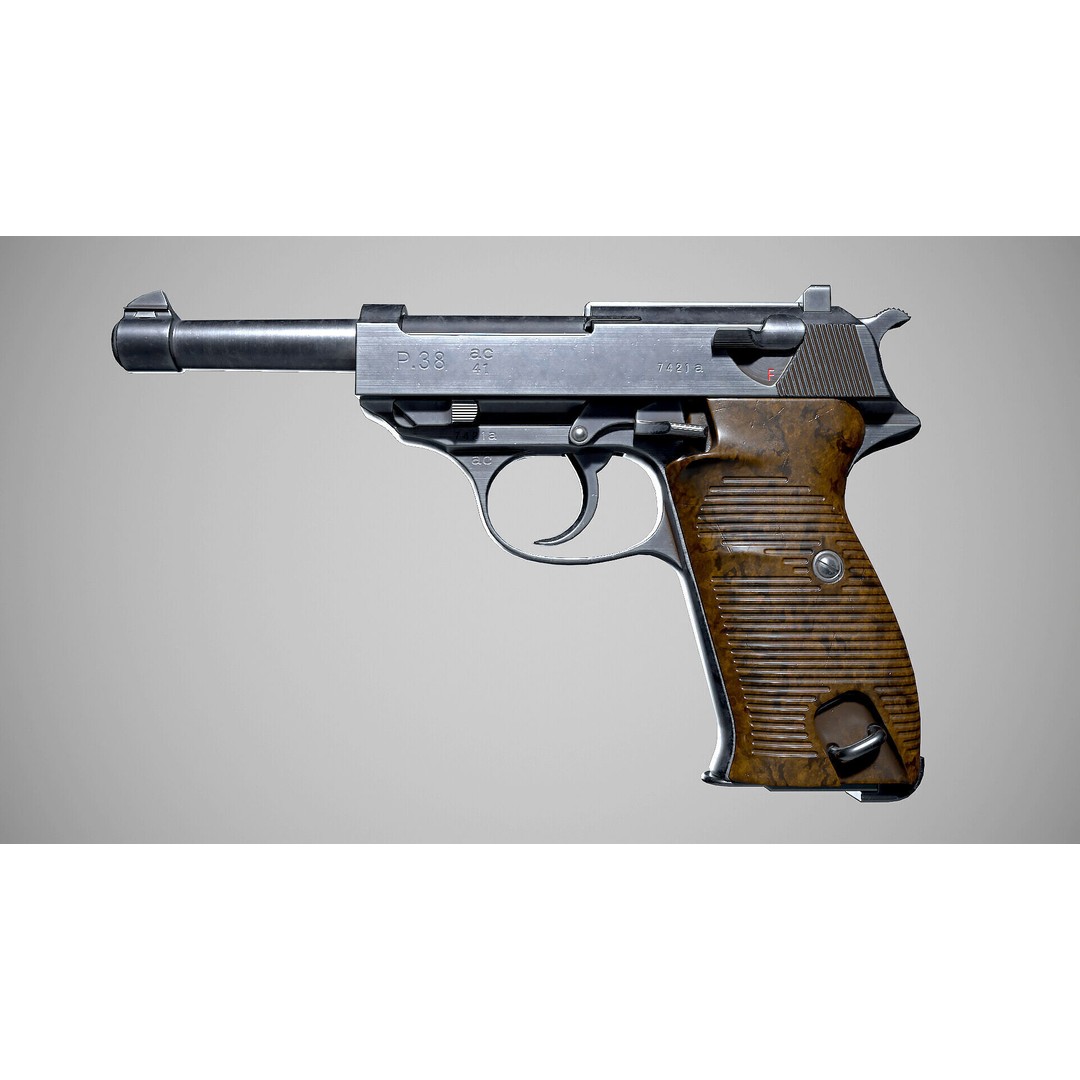 Walther P38 3D Model – Low Poly PBR Game Asset, FBX - View 3