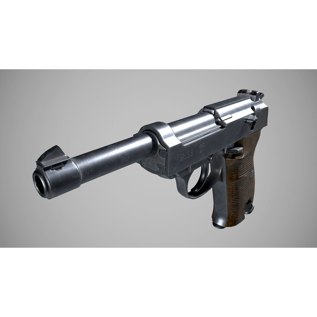 Walther P38 3D Model – Low Poly PBR Game Asset, FBX - View 6