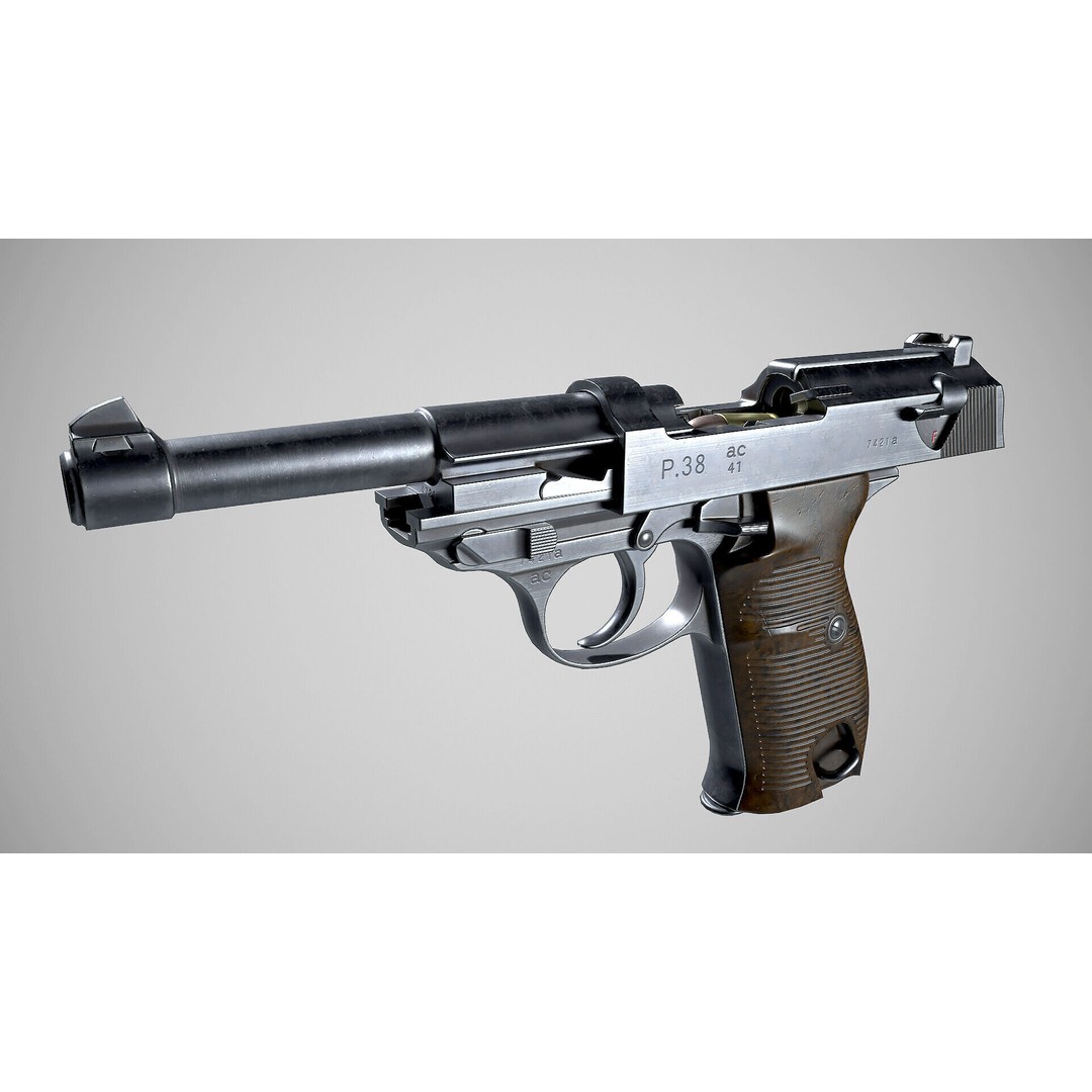 Walther P38 3D Model – Low Poly PBR Game Asset, FBX - View 9