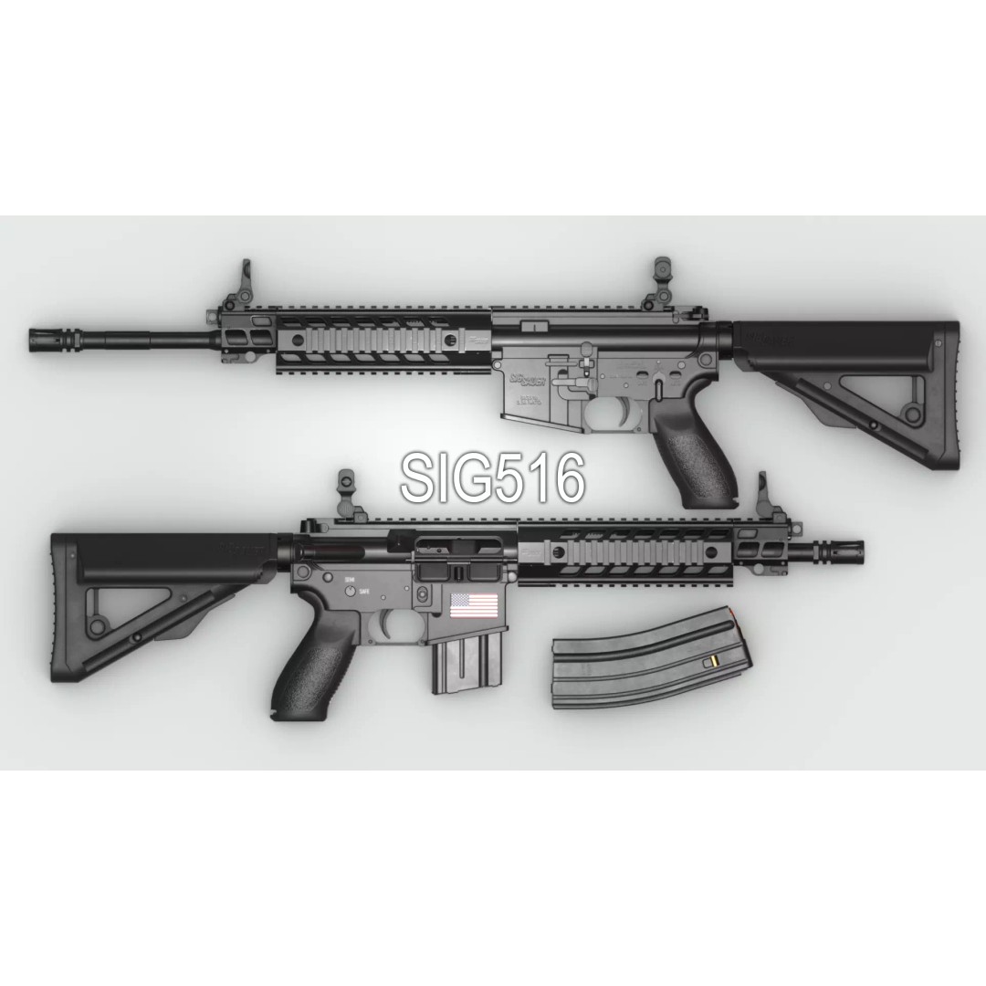 SIG Sauer SIG516 Assault Rifle 3D Model – Low Poly Game Asset, FBX - View 2