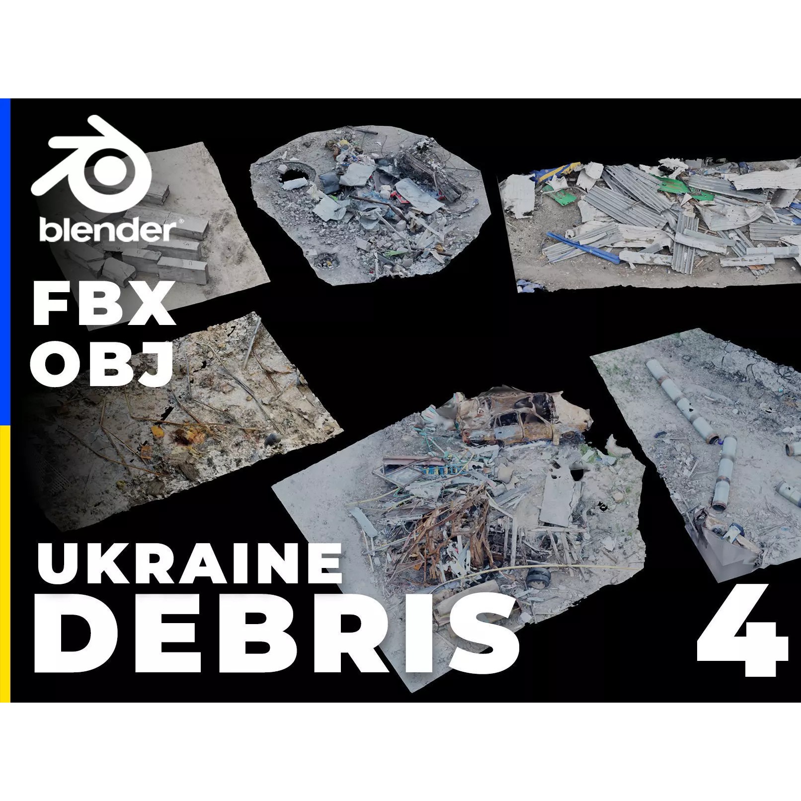 USCANS Ukraine Debris Set 4 - Low-Poly Game-Ready 3D Model - View 2