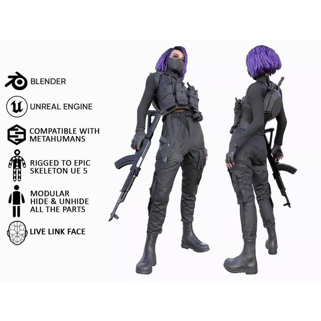 Realistic Military Woman 3D Model – Rigged Low-Poly Character for Unreal Engine - View 2
