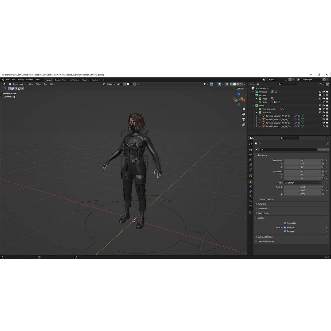 Realistic Military Woman 3D Model – Rigged Low-Poly Character for Unreal Engine - View 6