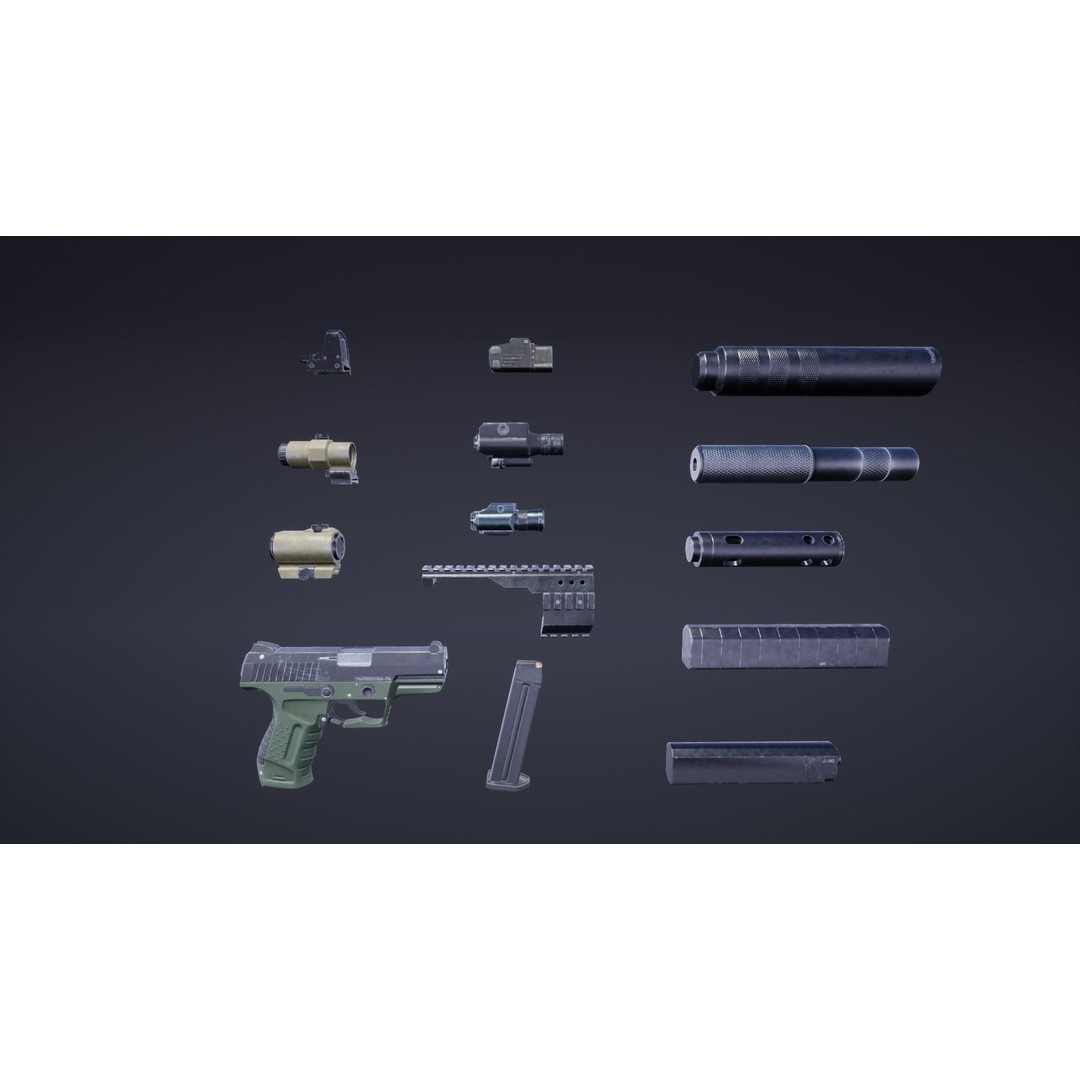Pistol Tactical Shield 3D Model – Low Poly Game Ready Animations, FBX - View 12