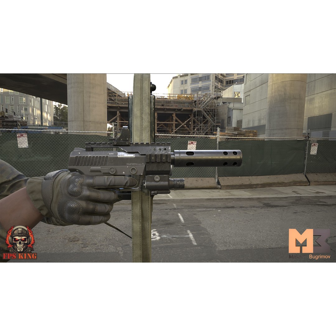 Pistol Tactical Shield 3D Model – Low Poly Game Ready Animations, FBX - View 3
