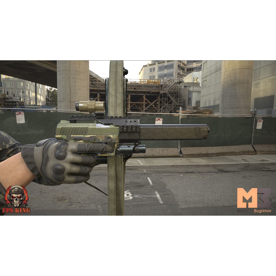 Pistol Tactical Shield 3D Model – Low Poly Game Ready Animations, FBX - View 4