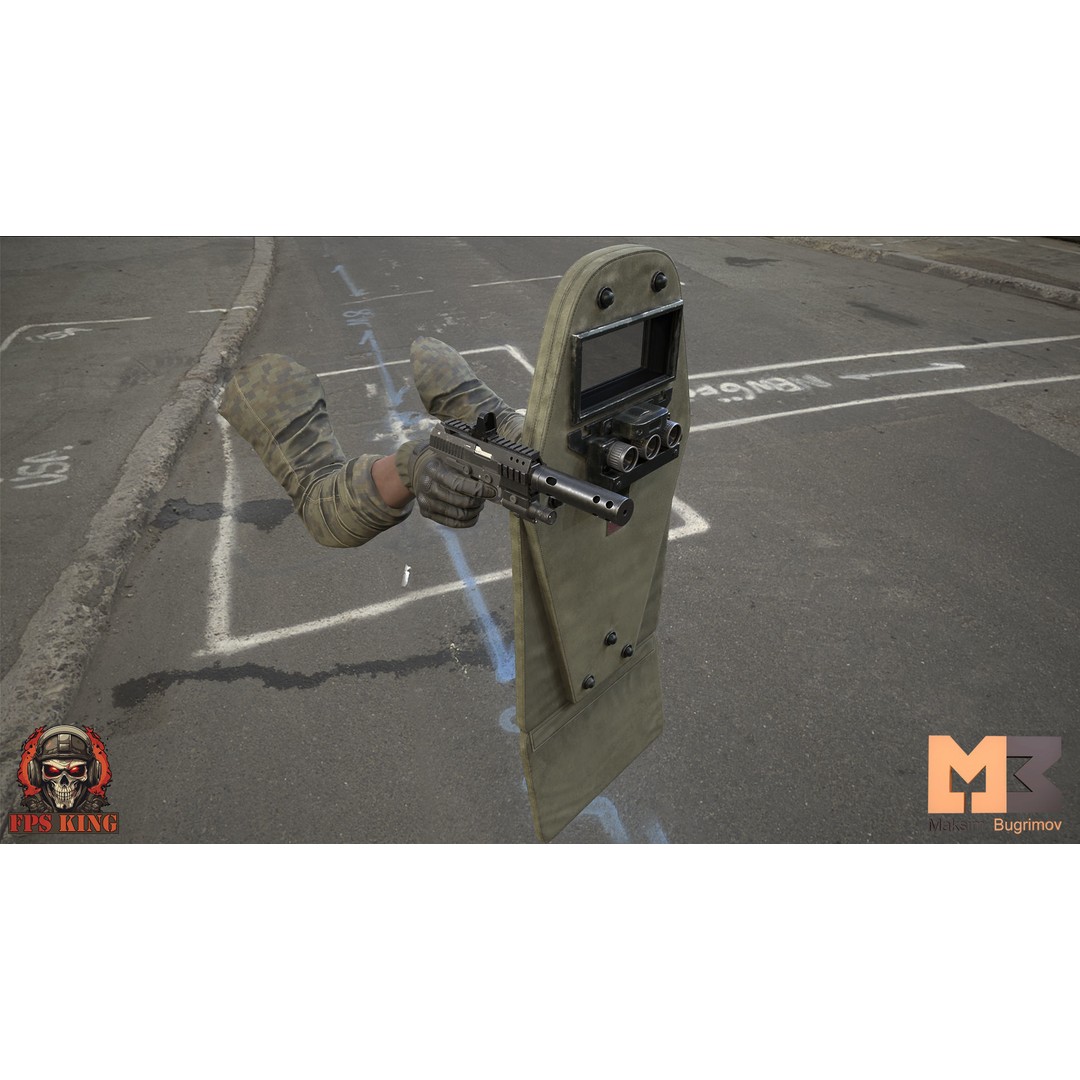 Pistol Tactical Shield 3D Model – Low Poly Game Ready Animations, FBX - View 6