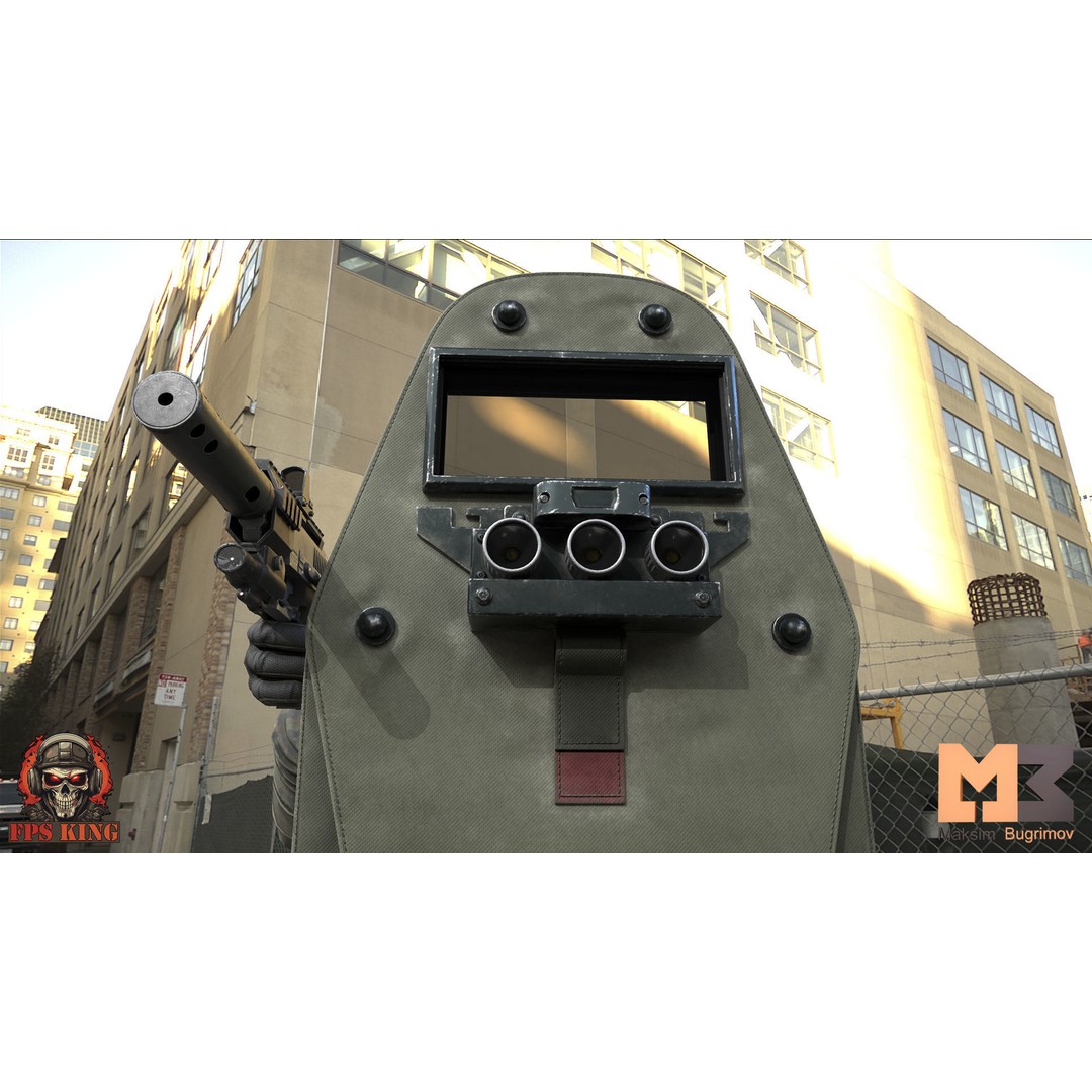 Pistol Tactical Shield 3D Model – Low Poly Game Ready Animations, FBX - View 7