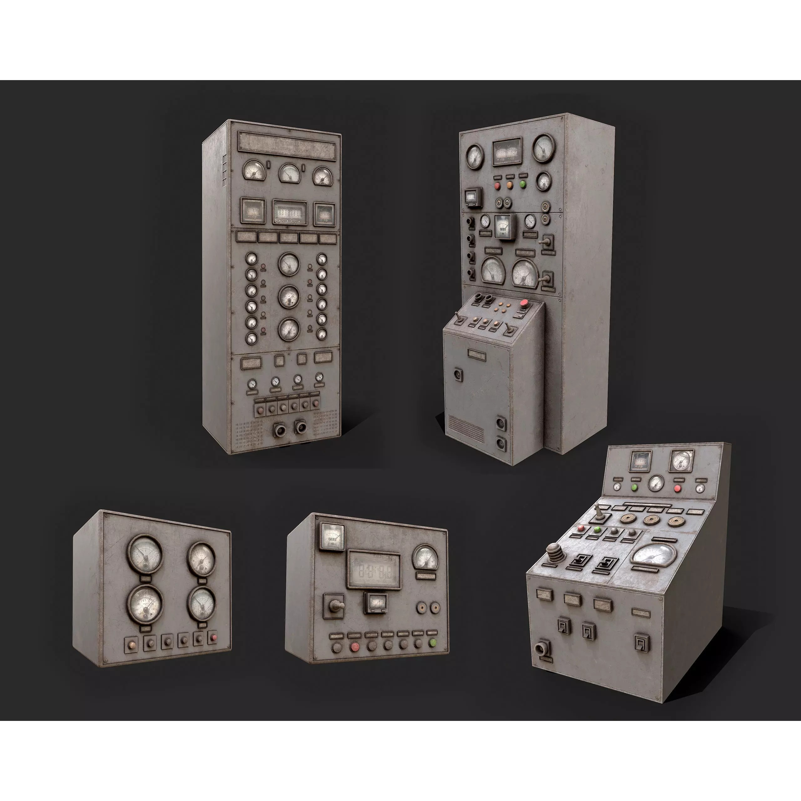 Factory Control Panels - Low-Poly Game-Ready 3D Model - View 2