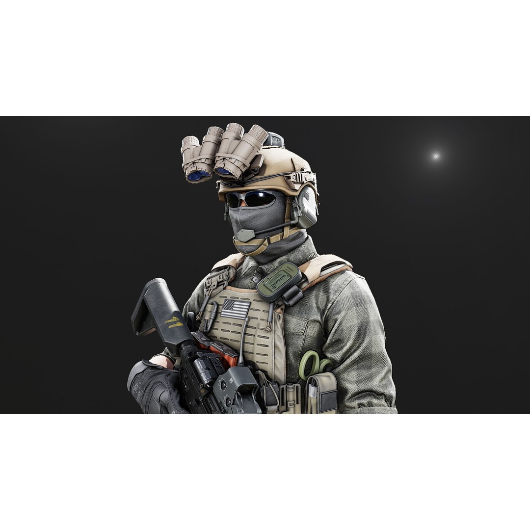 PMC Soldier V2 3D Model – Low Poly Rigged Character with PBR Textures - View 10