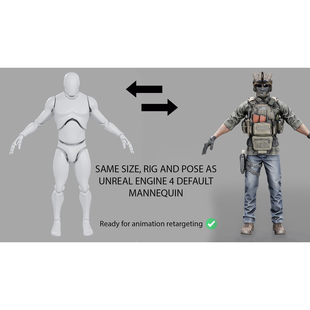 PMC Soldier V2 3D Model – Low Poly Rigged Character with PBR Textures - View 13