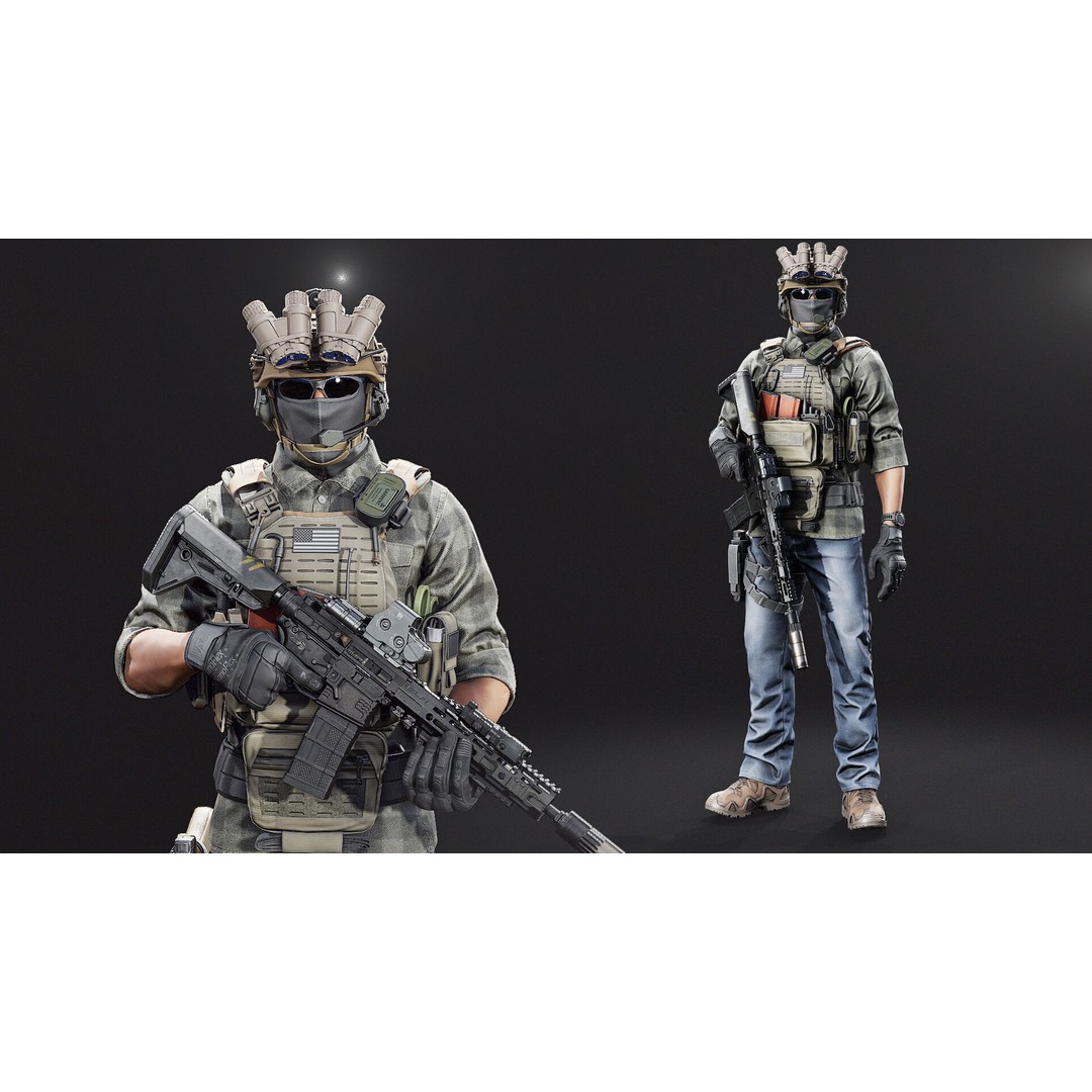 PMC Soldier V2 3D Model – Low Poly Rigged Character with PBR Textures - View 3
