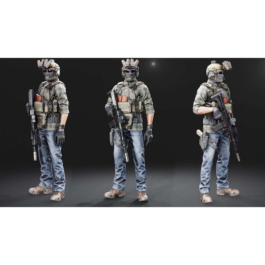 PMC Soldier V2 3D Model – Low Poly Rigged Character with PBR Textures - View 4