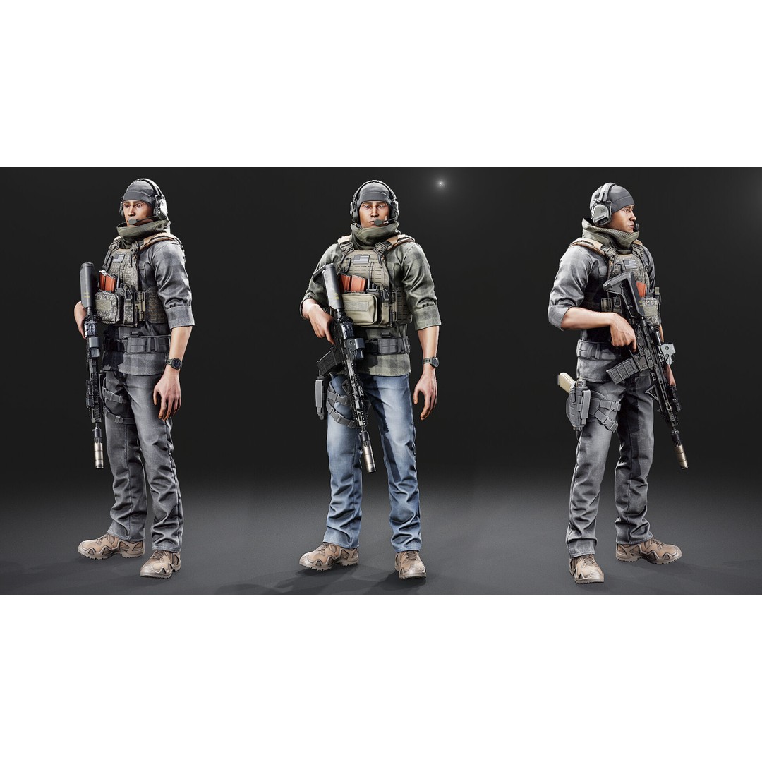 PMC Soldier V2 3D Model – Low Poly Rigged Character with PBR Textures - View 5